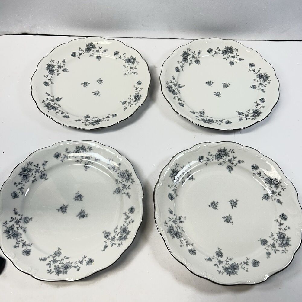 Lot of 4 Johann Haviland Blue Garland Salad Plates 7.5" Bavaria Germany Platinum